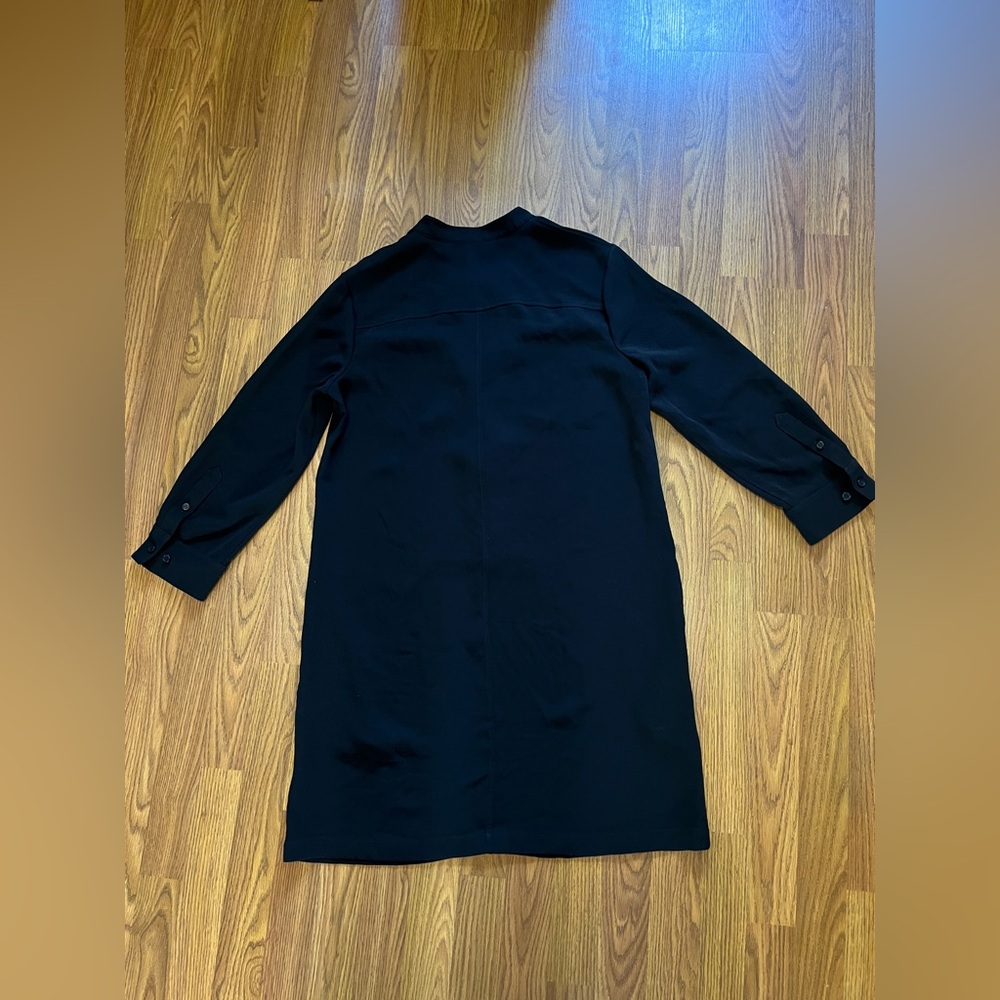 Theory women’s 12 mini shirt dress, long sleeve, lace up front, black - Picture 10 of 12